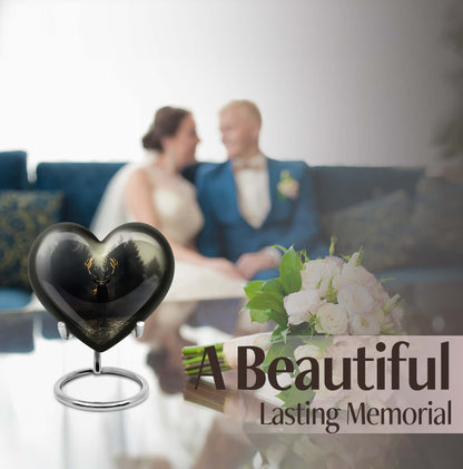 10-Inch Heart-designed Deer Cremation Urn with Gramophone Theme