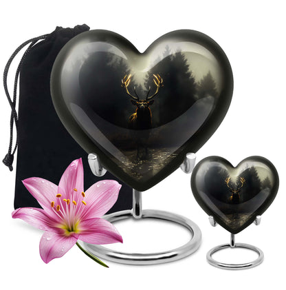 10-Inch Heart-designed Deer Cremation Urn with Gramophone Theme