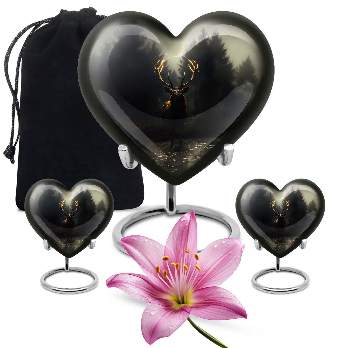 10-Inch Heart-designed Deer Cremation Urn with Gramophone Theme