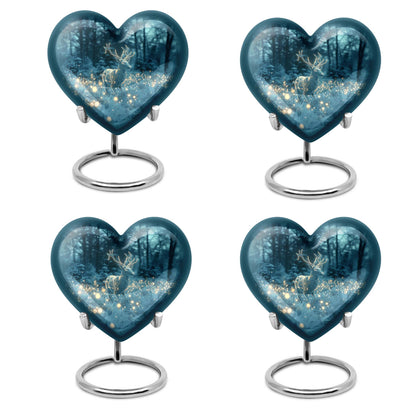 Large, heart-shaped, deer-themed cremation urn with gramophone design
