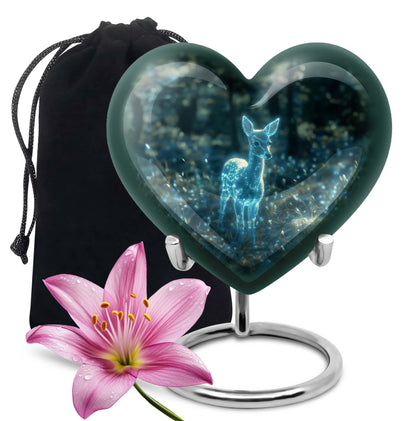 10-inch heart-shaped Gramophone-themed deer urn 