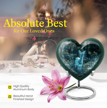 10-inch heart-shaped Gramophone-themed deer urn 