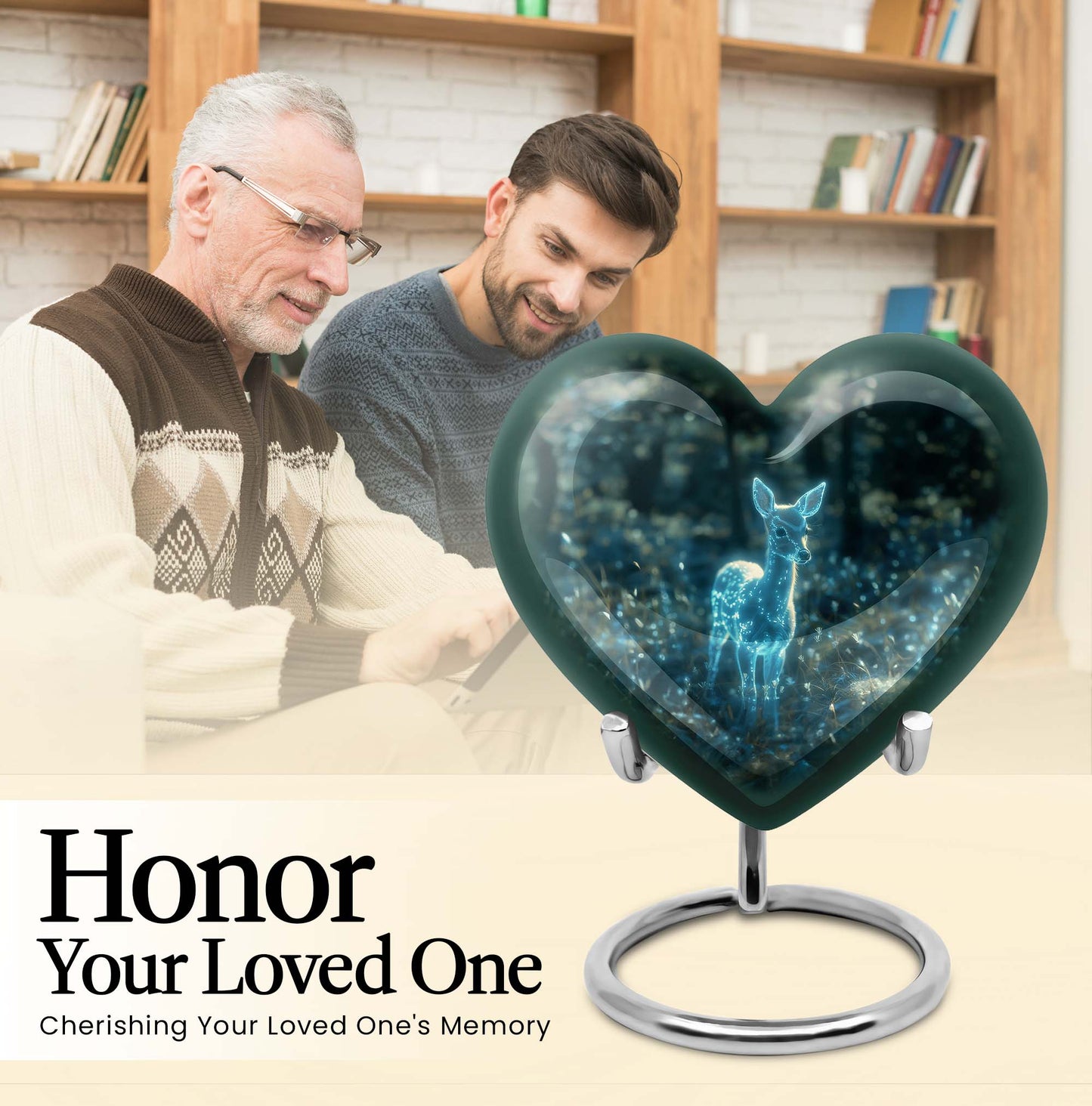 10-inch heart-shaped Gramophone-themed deer urn 