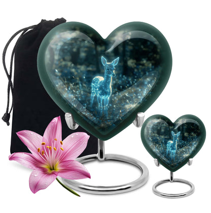 10-inch heart-shaped Gramophone-themed deer urn 