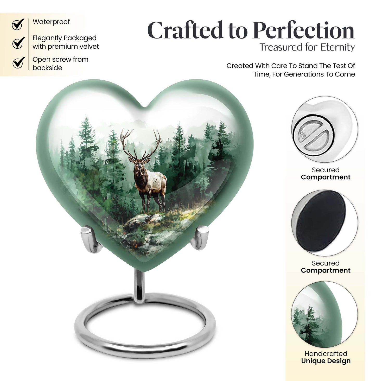 deer cremation urn, personalized engraved 