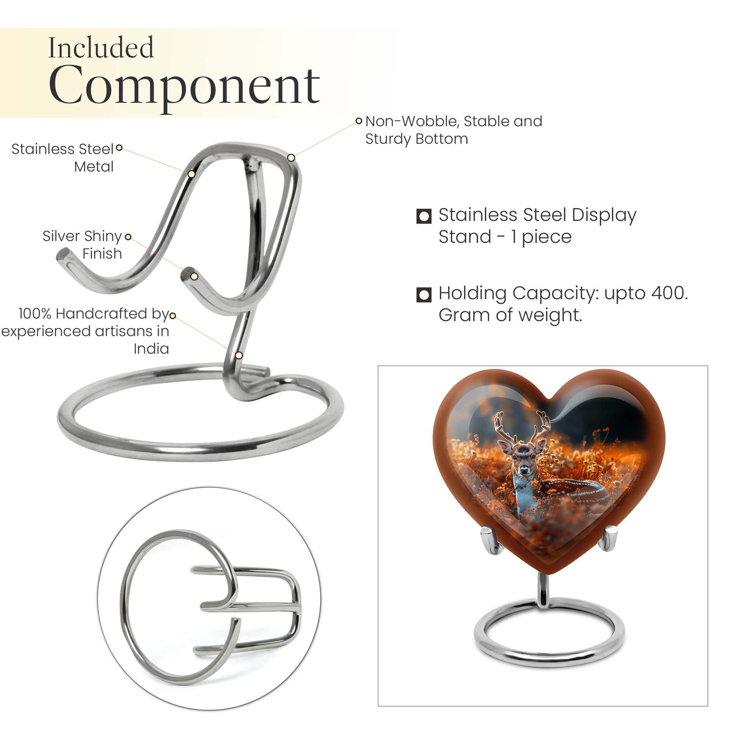 heart-shaped deer urn for memorial ashes