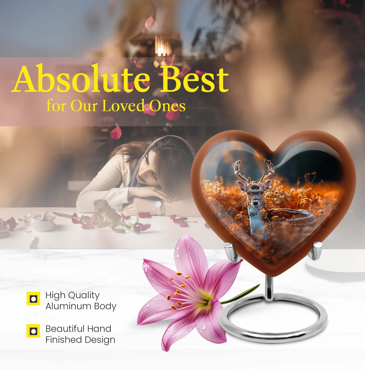 heart-shaped deer urn for memorial ashes
