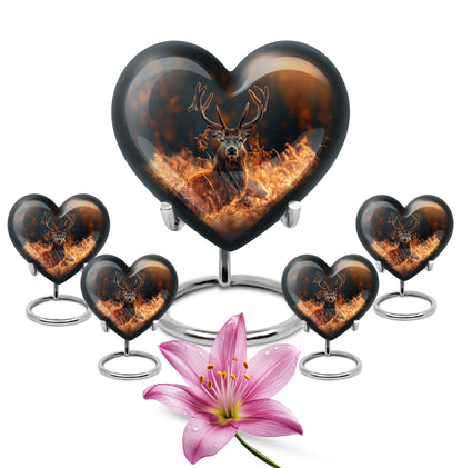 10-inch heart-shaped deer urn, aluminium gramophone design, includes velvet pouch, customizable