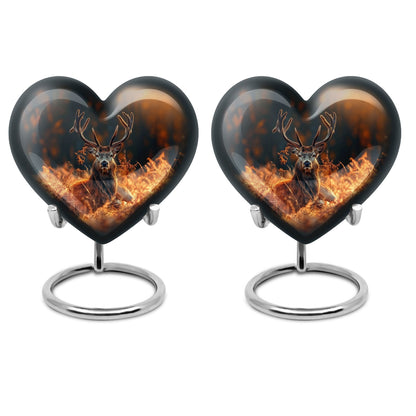 10-inch heart-shaped deer urn, aluminium gramophone design, includes velvet pouch, customizable