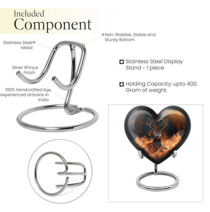 10-inch heart-shaped deer urn, aluminium gramophone design, includes velvet pouch, customizable