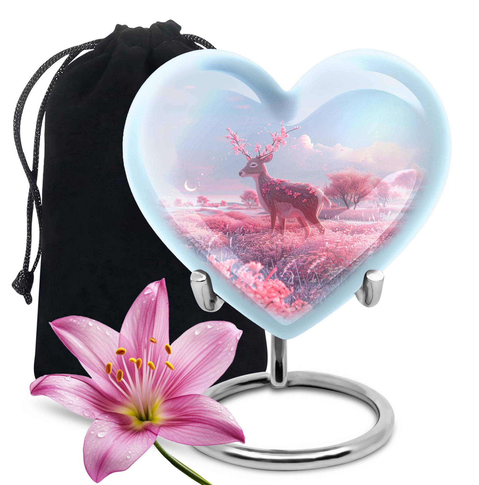 Heart shaped 10-inch Deer Urn, designed with Gramophone theme for human ash memorial