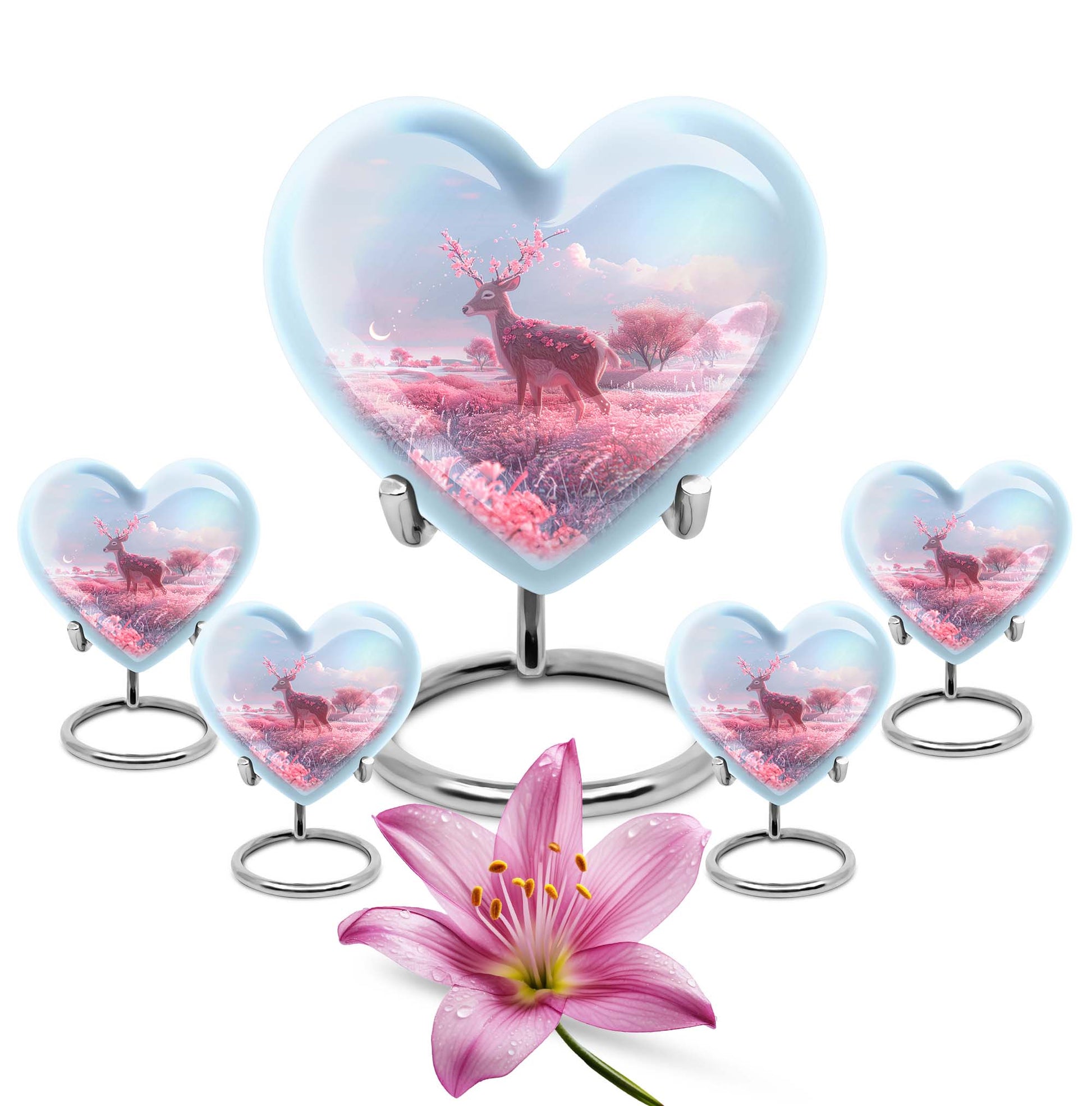 Heart shaped 10-inch Deer Urn, designed with Gramophone theme for human ash memorial