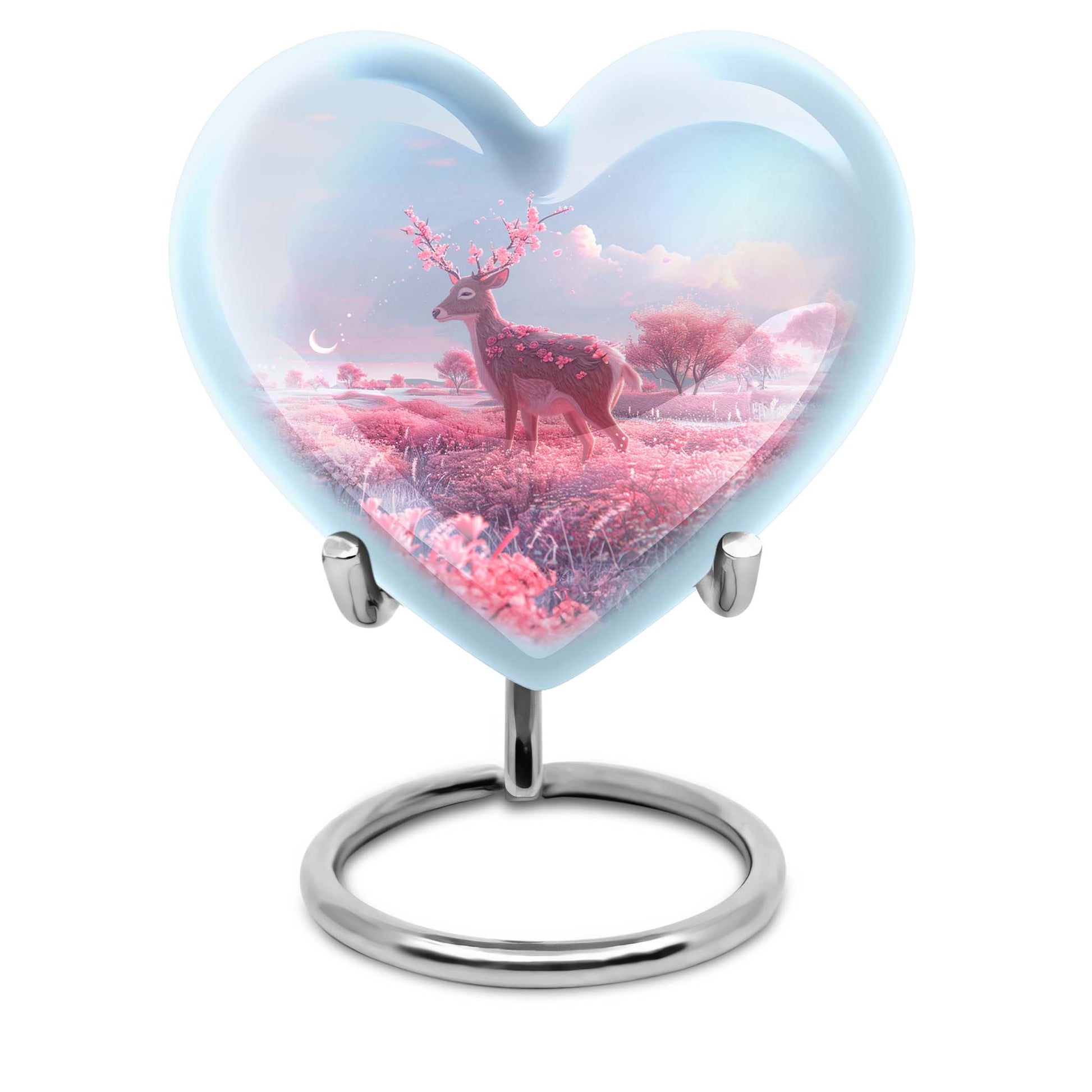 Heart shaped 10-inch Deer Urn, designed with Gramophone theme for human ash memorial