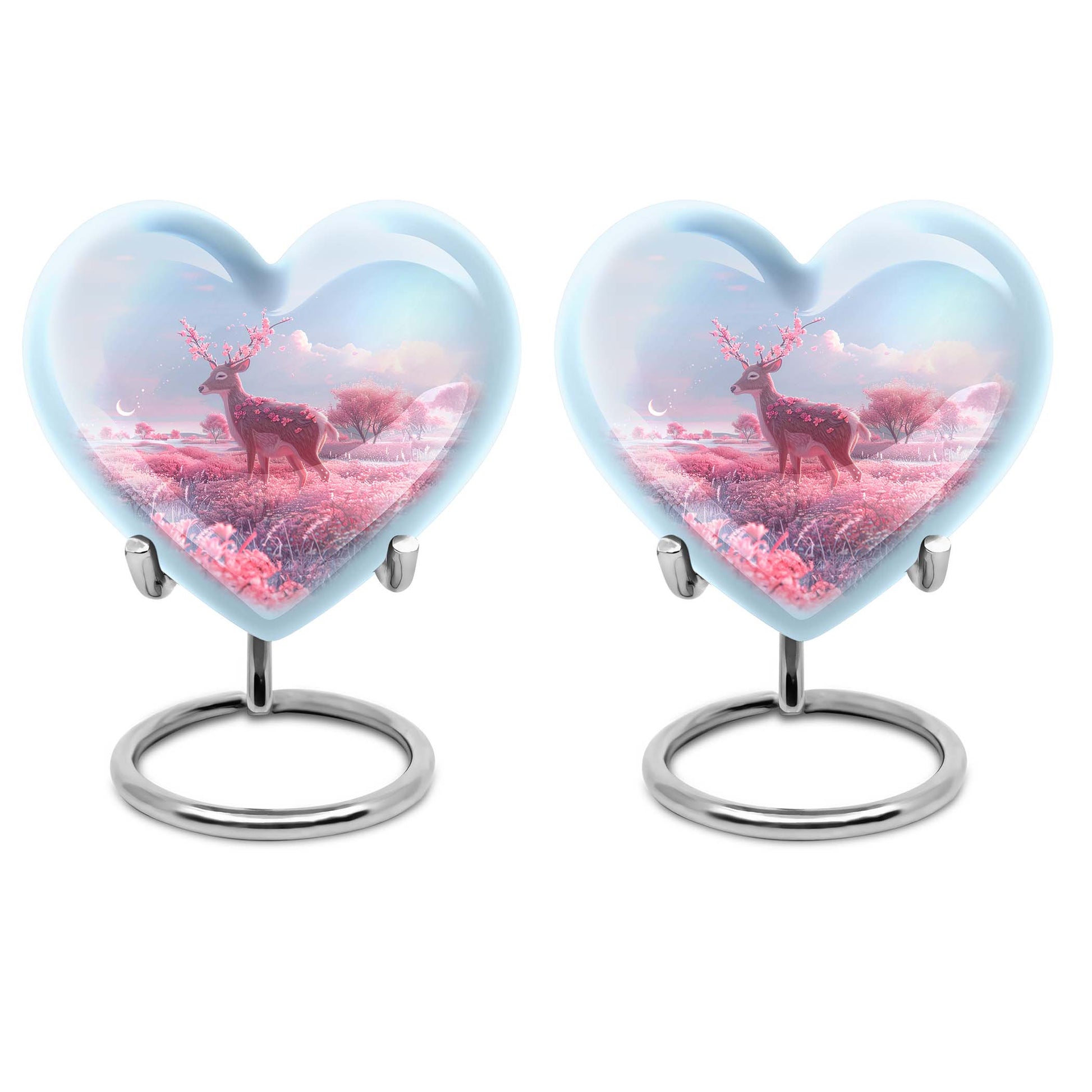 Heart shaped 10-inch Deer Urn, designed with Gramophone theme for human ash memorial