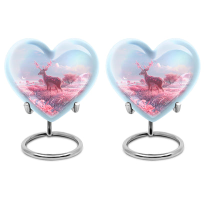 Heart shaped 10-inch Deer Urn, designed with Gramophone theme for human ash memorial
