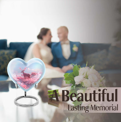Heart shaped 10-inch Deer Urn, designed with Gramophone theme for human ash memorial