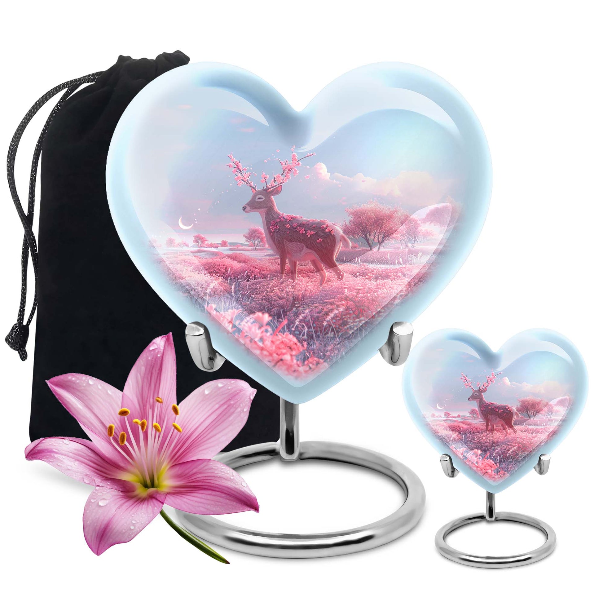 Heart shaped 10-inch Deer Urn, designed with Gramophone theme for human ash memorial