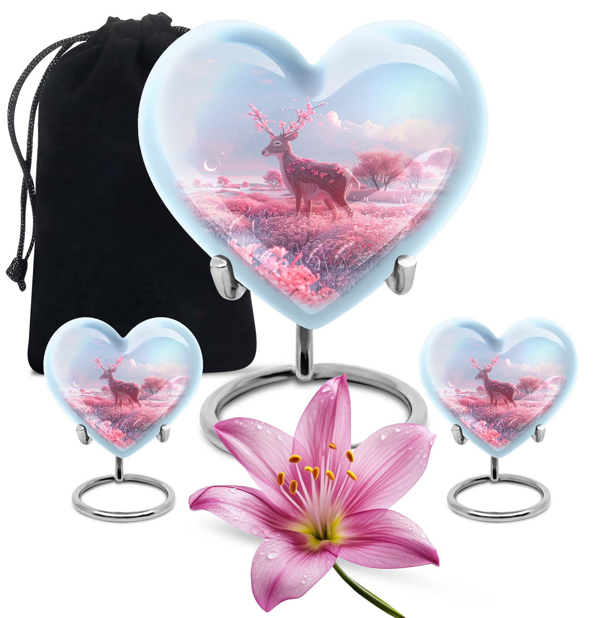 Heart shaped 10-inch Deer Urn, designed with Gramophone theme for human ash memorial