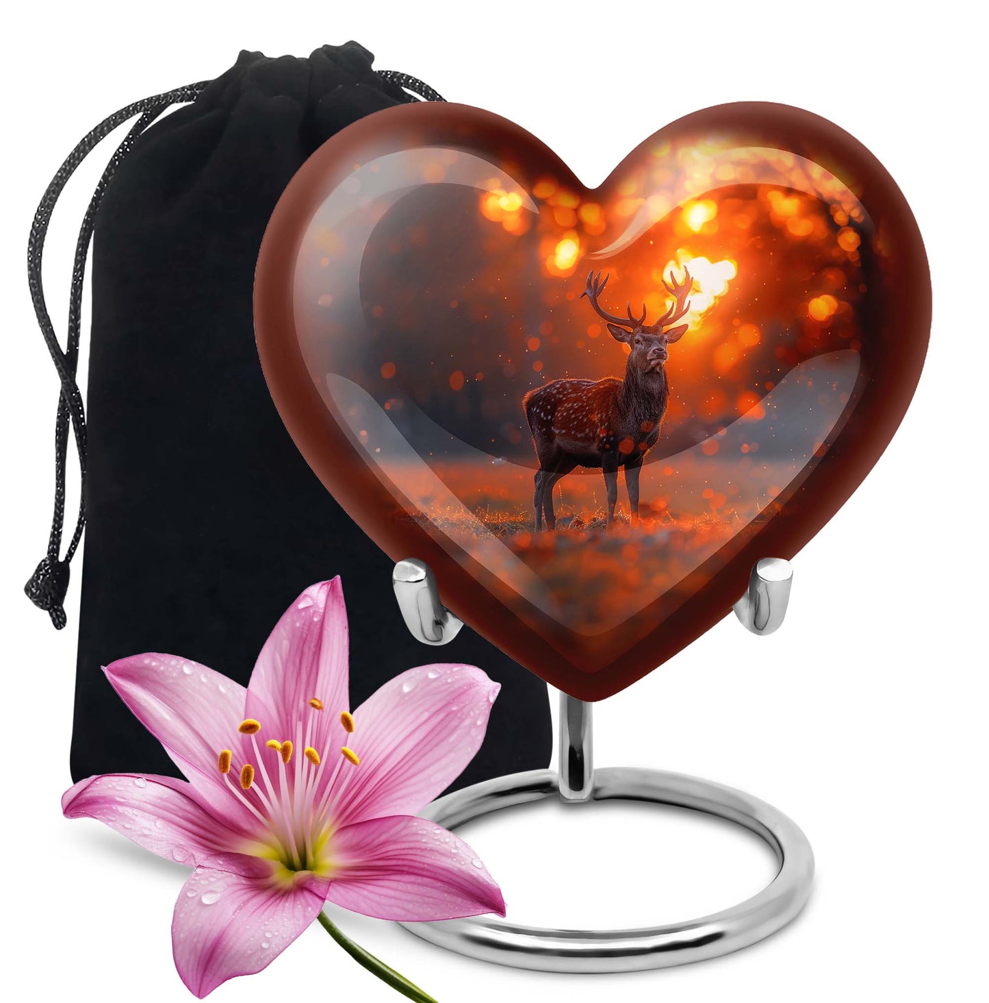 10-inch heart-shaped deer urn 