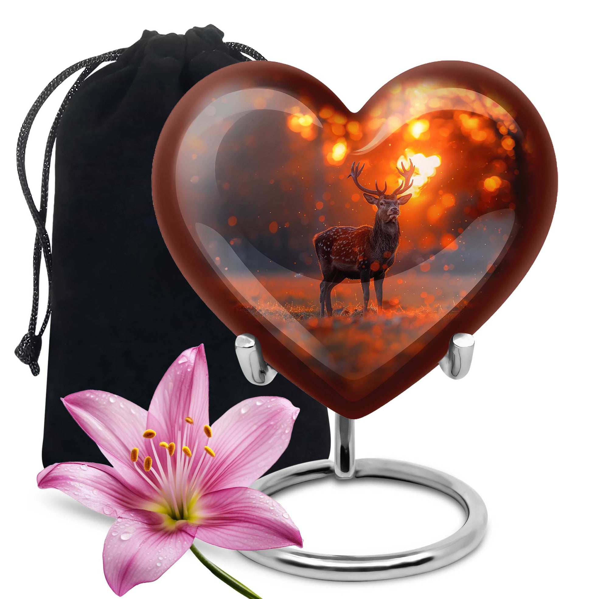 10-inch heart-shaped deer urn 