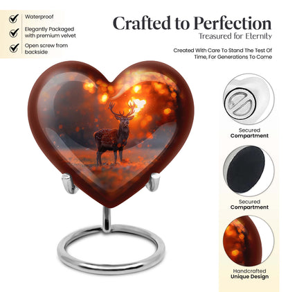10-inch heart-shaped deer urn 