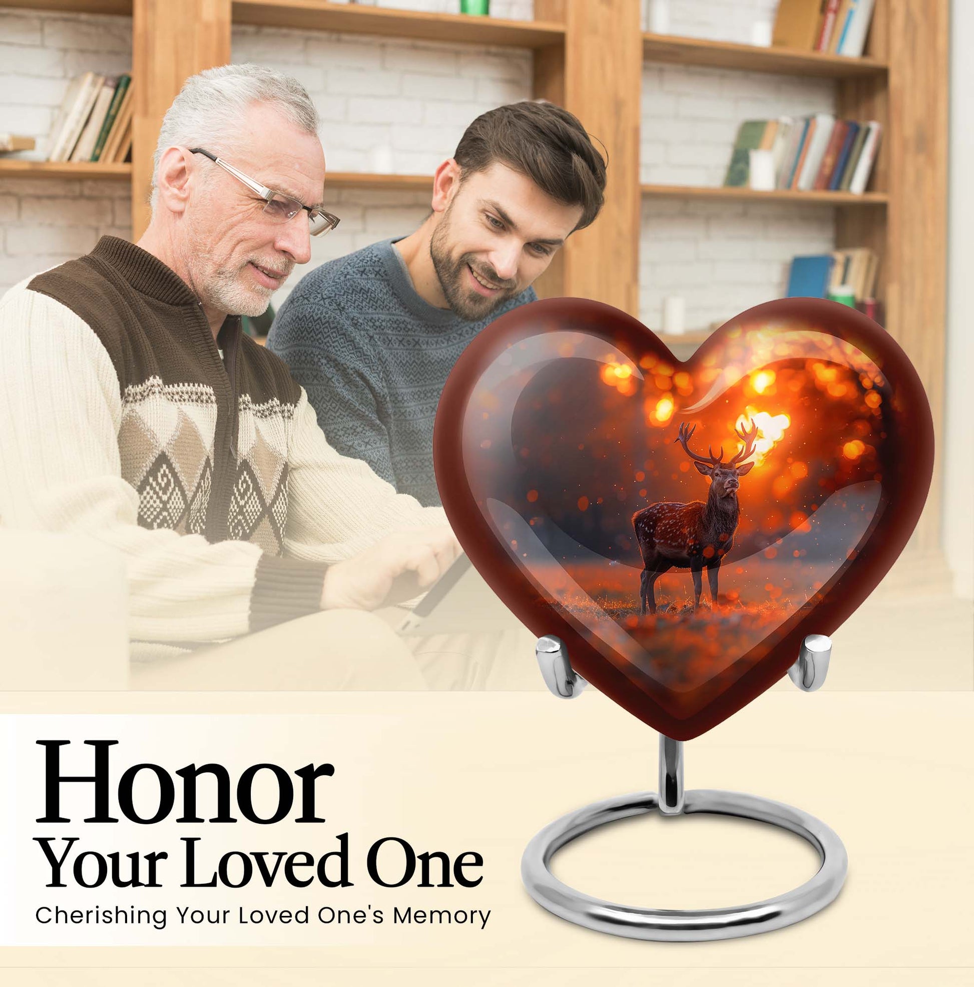 10-inch heart-shaped deer urn 