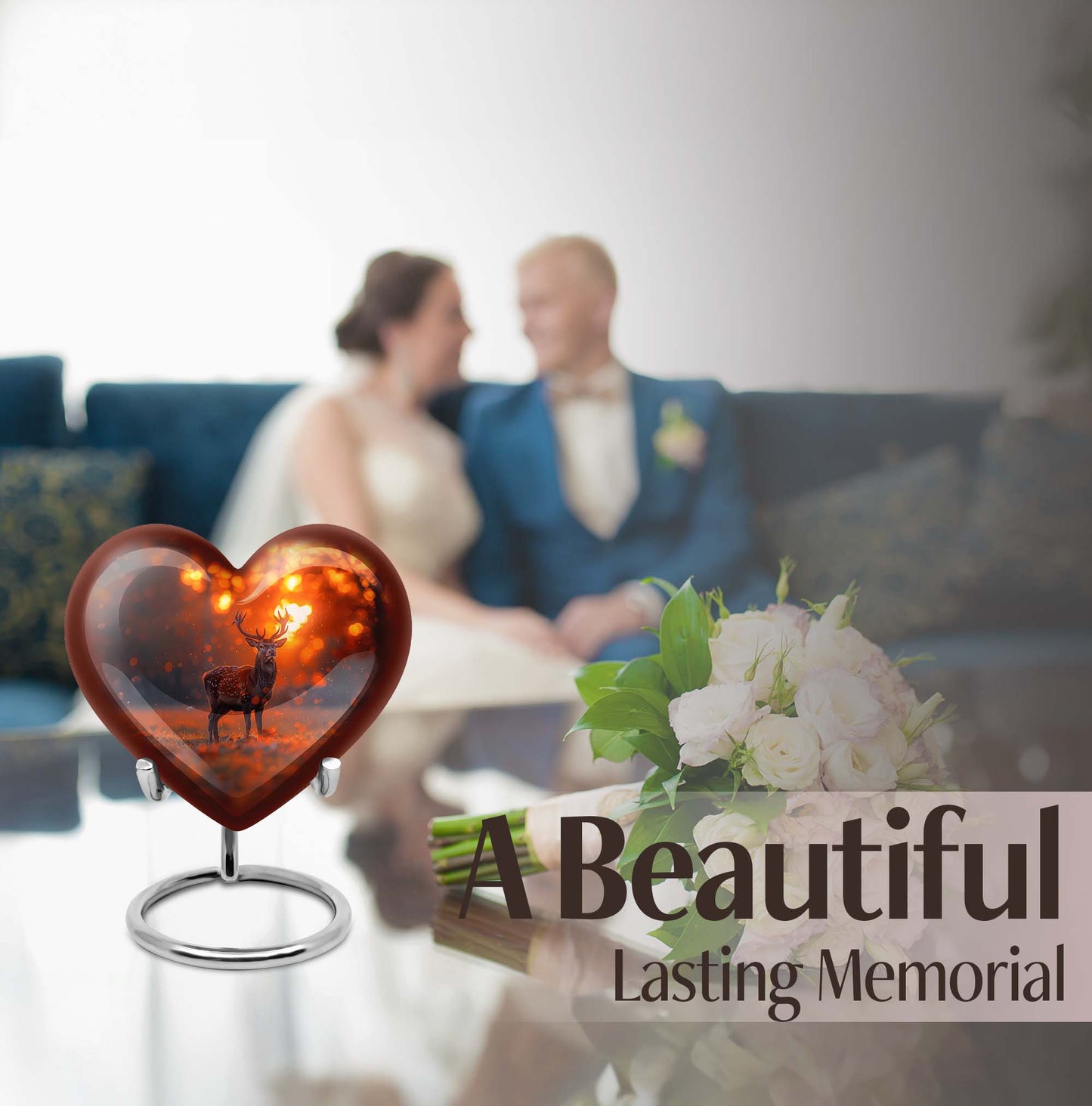 10-inch heart-shaped deer urn 