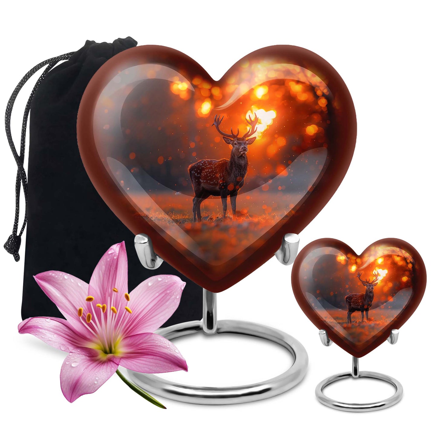 10-inch heart-shaped deer urn 