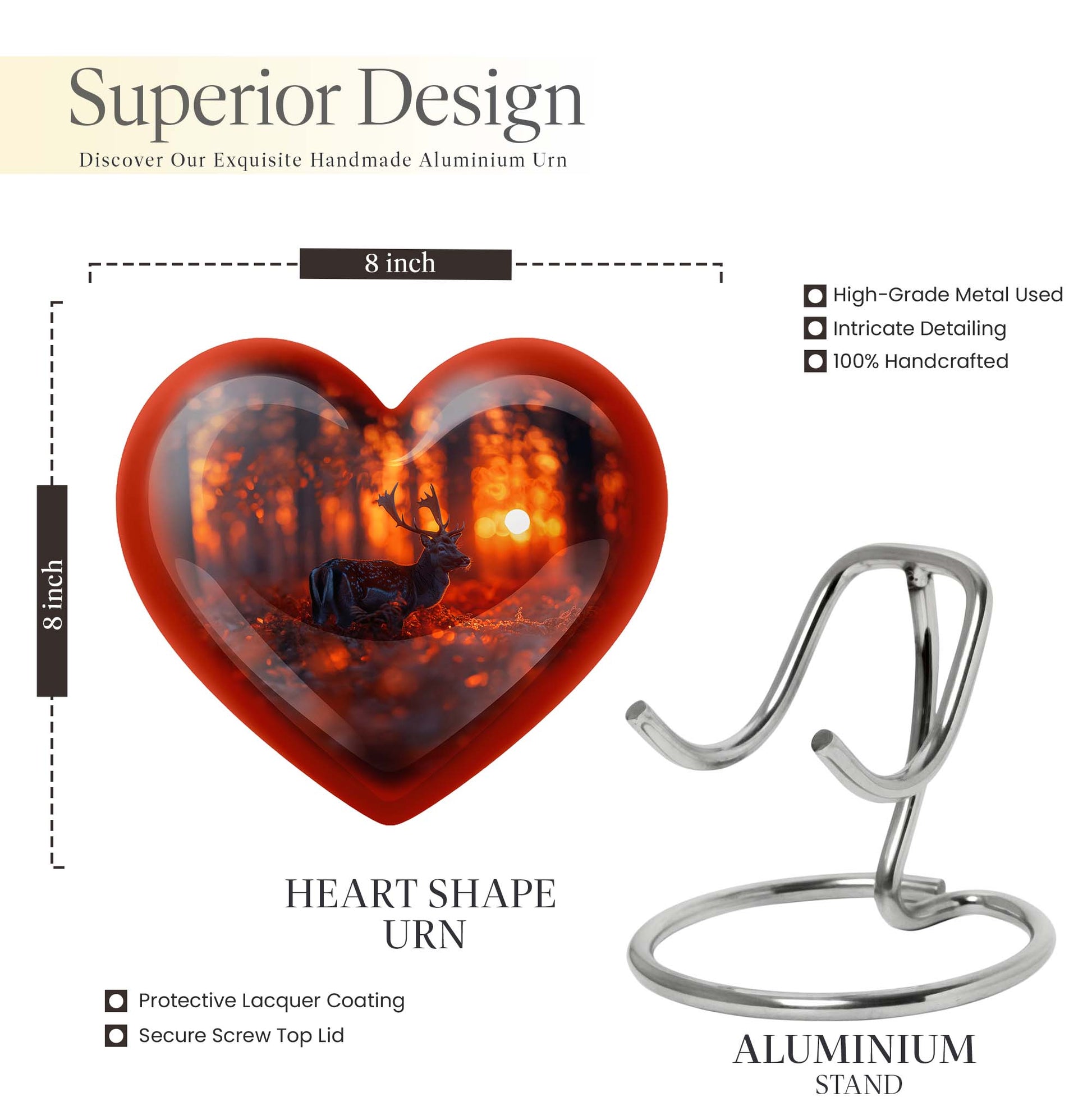 heart-shaped deer urn for human ashes