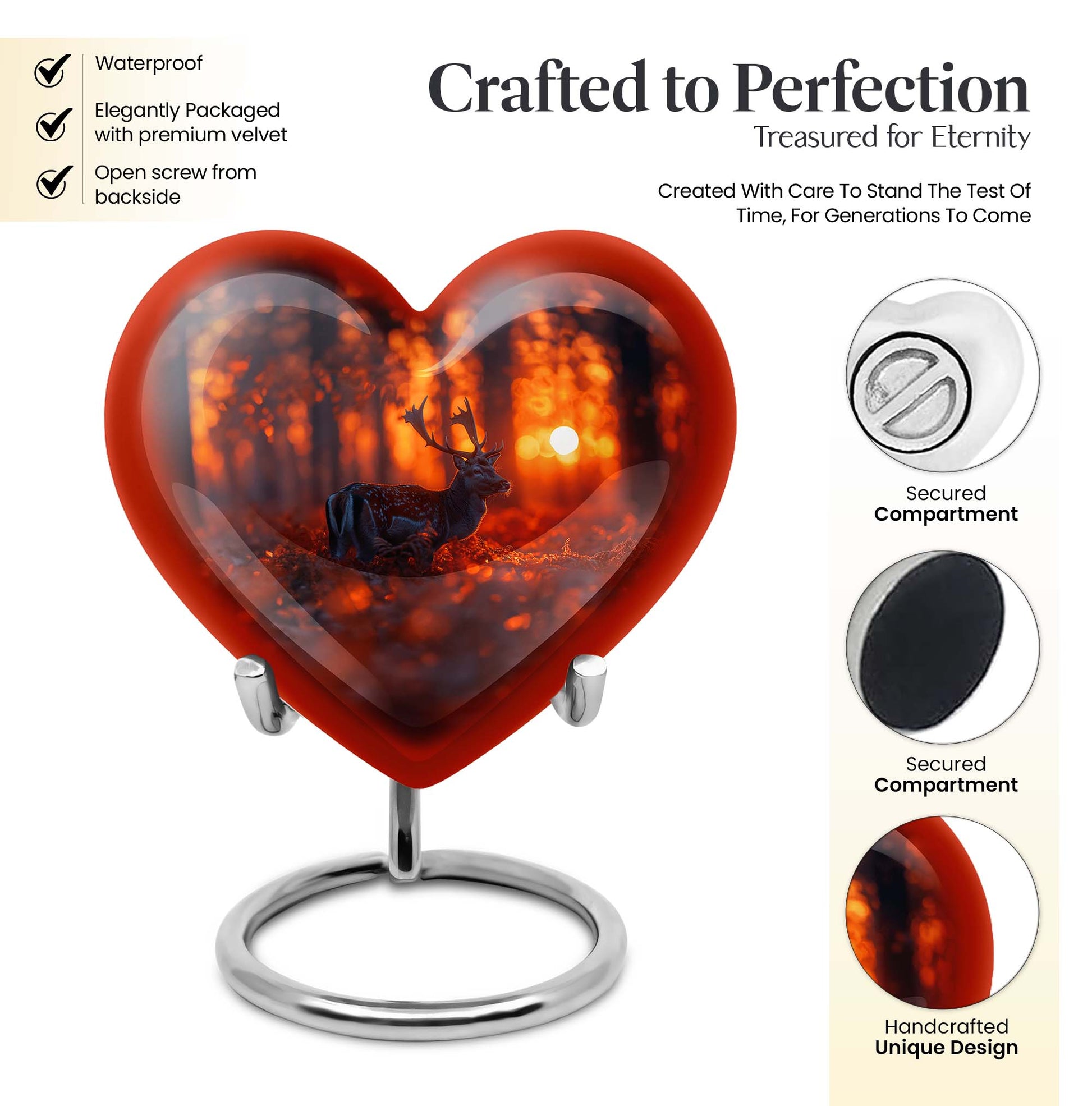 heart-shaped deer urn for human ashes