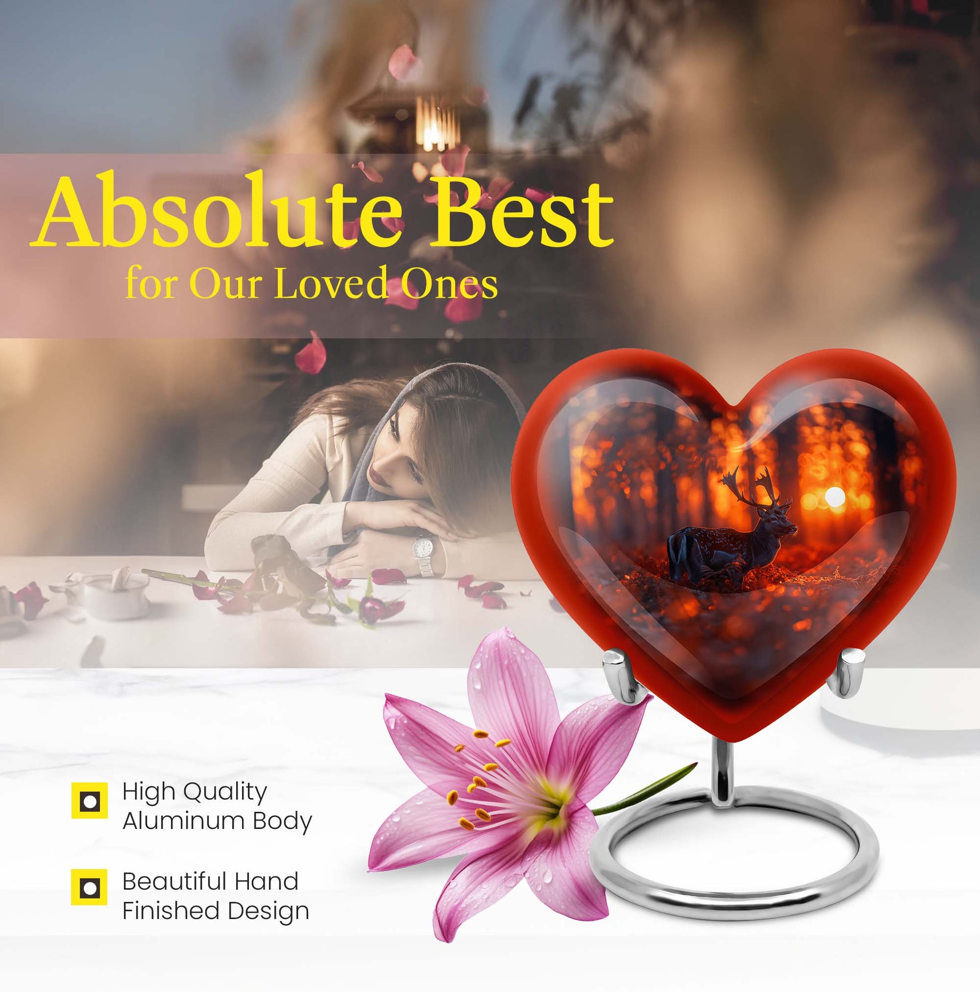 heart-shaped deer urn for human ashes