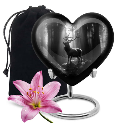 Heart-shaped deer urn for human ashes, customizable, made of aluminium