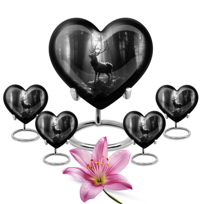 Heart-shaped deer urn for human ashes, customizable, made of aluminium