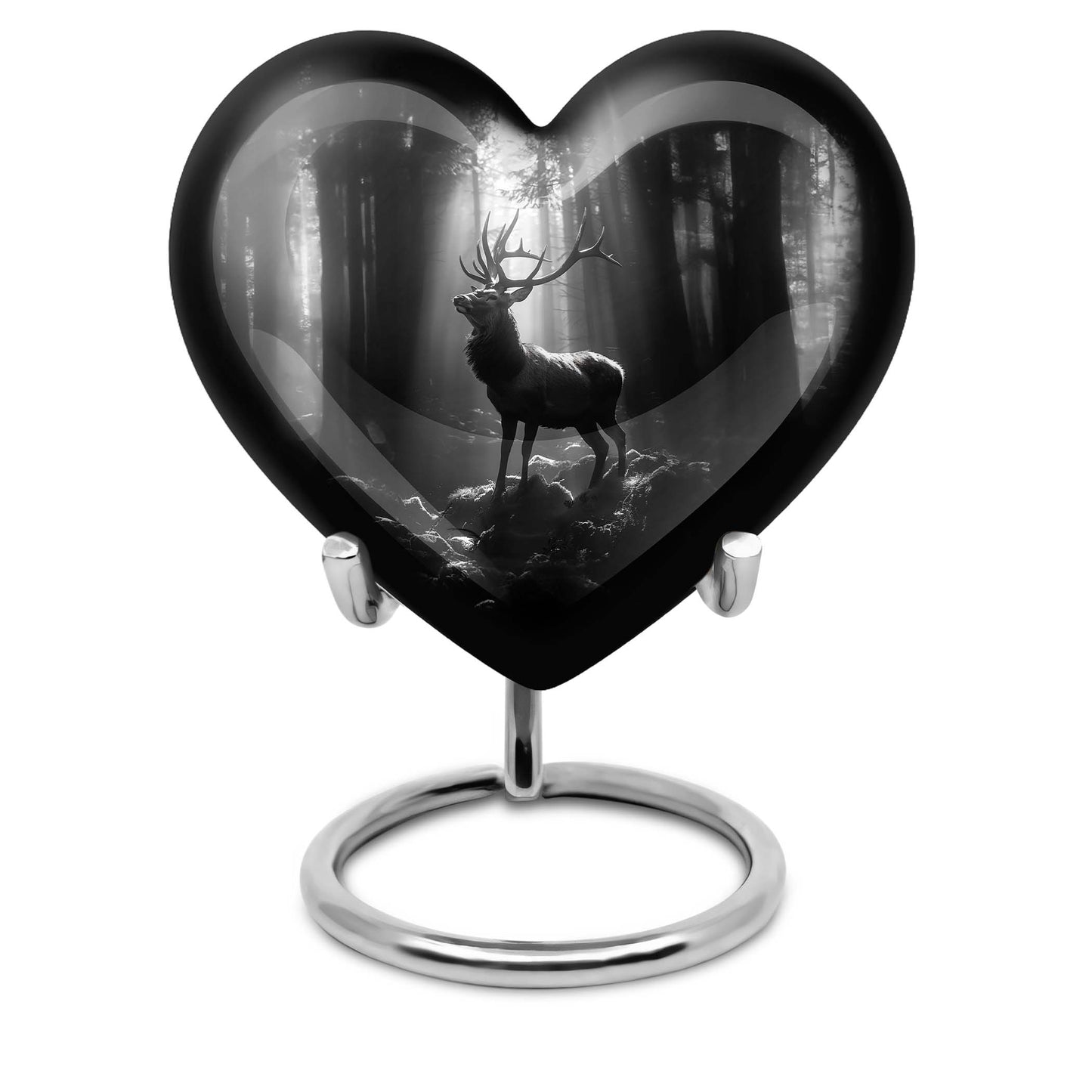 Heart-shaped deer urn for human ashes, customizable, made of aluminium