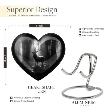 Heart-shaped deer urn for human ashes, customizable, made of aluminium