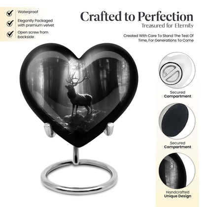 Heart-shaped deer urn for human ashes, customizable, made of aluminium