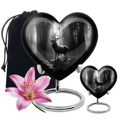 Heart-shaped deer urn for human ashes, customizable, made of aluminium