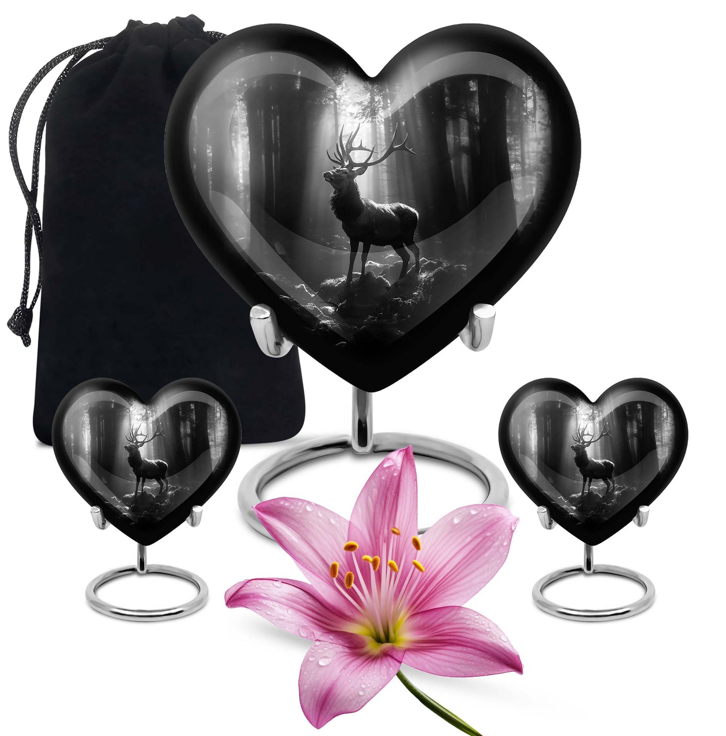 Heart-shaped deer urn for human ashes, customizable, made of aluminium