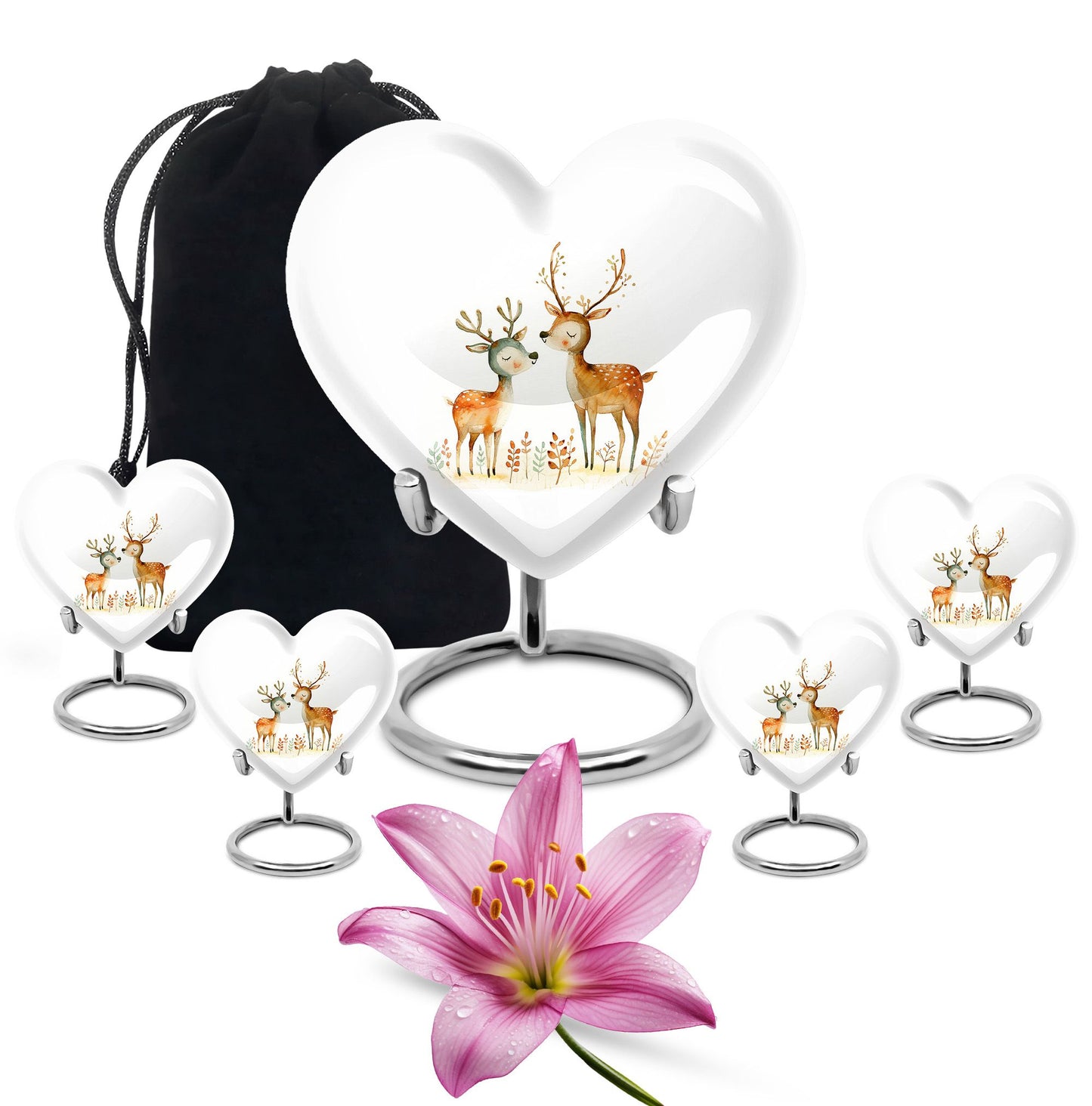 Deer Family Theme Large Urn With 4 Keepsake Urn