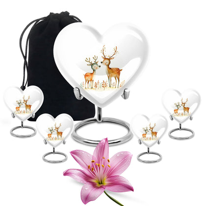 Deer Family Theme Large Urn With 4 Keepsake Urn