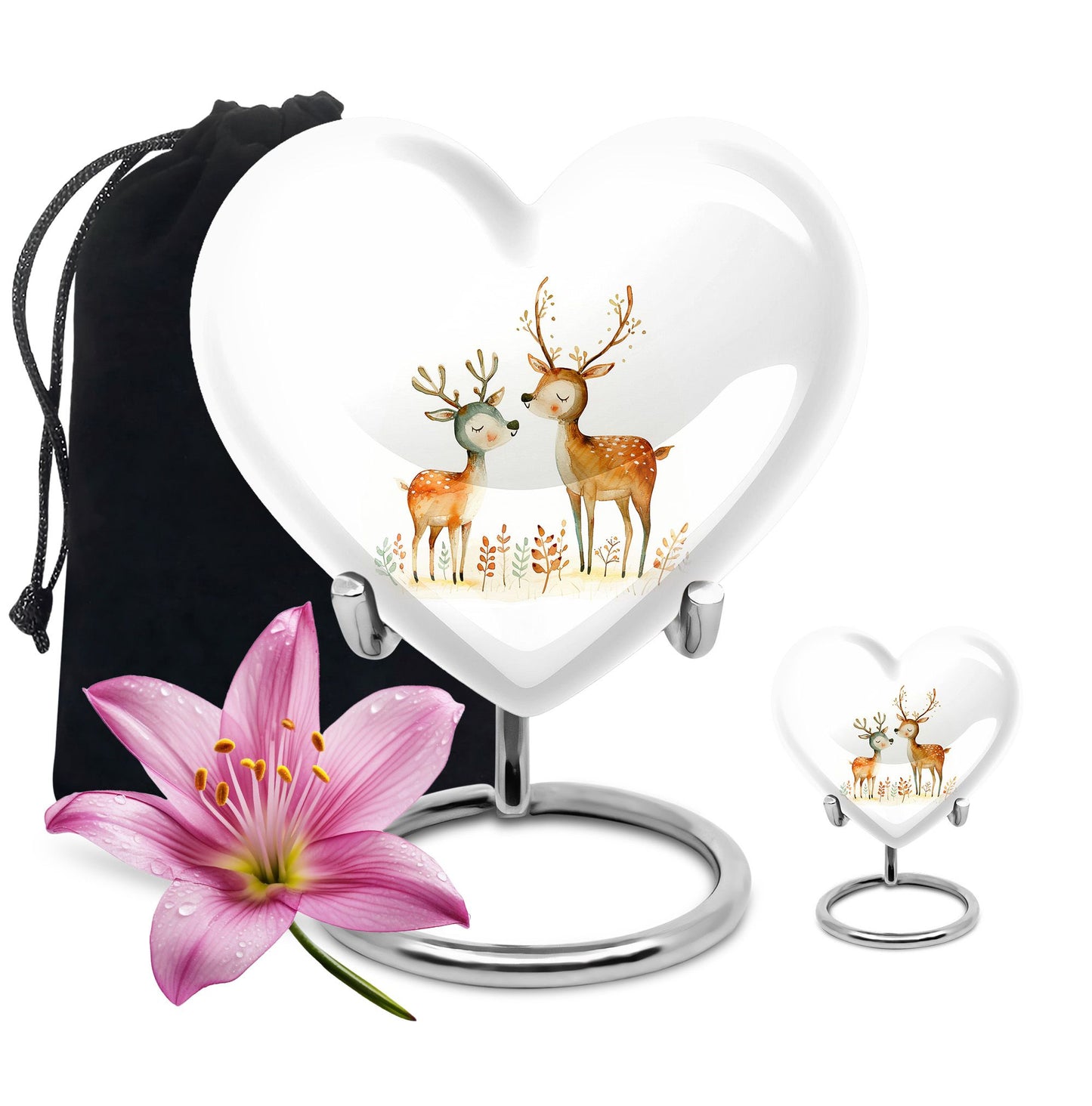 Deer Family Theme Large Urn With 1 Keepsake Urn