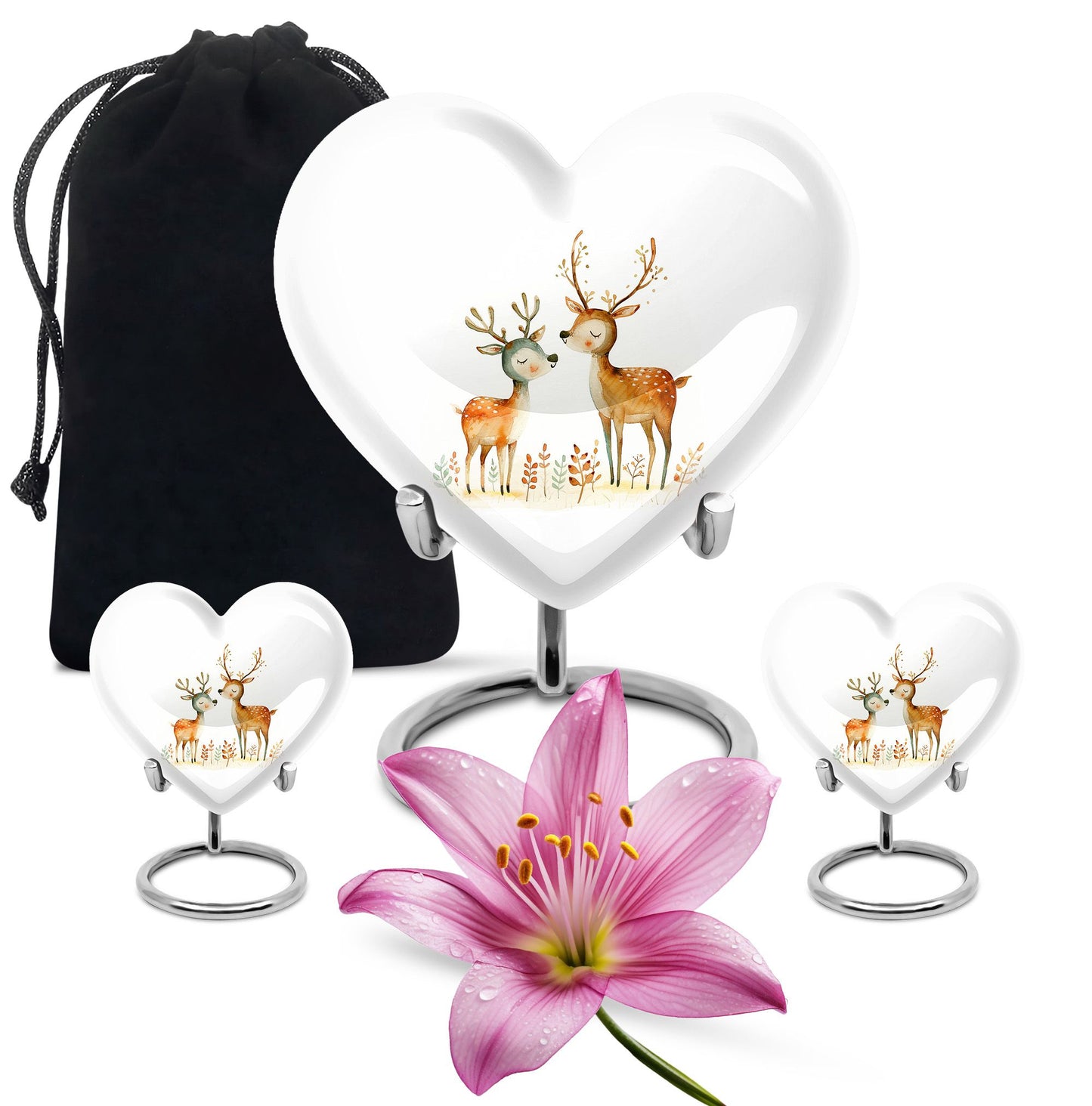 Deer Family Theme Large Urn With 2 Keepsake Urn