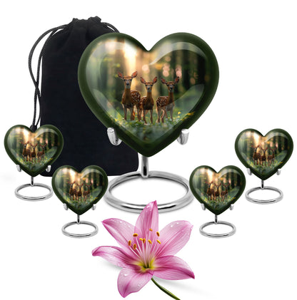 Deer Family Theme Large Urn With 4 Keepsake Urn
