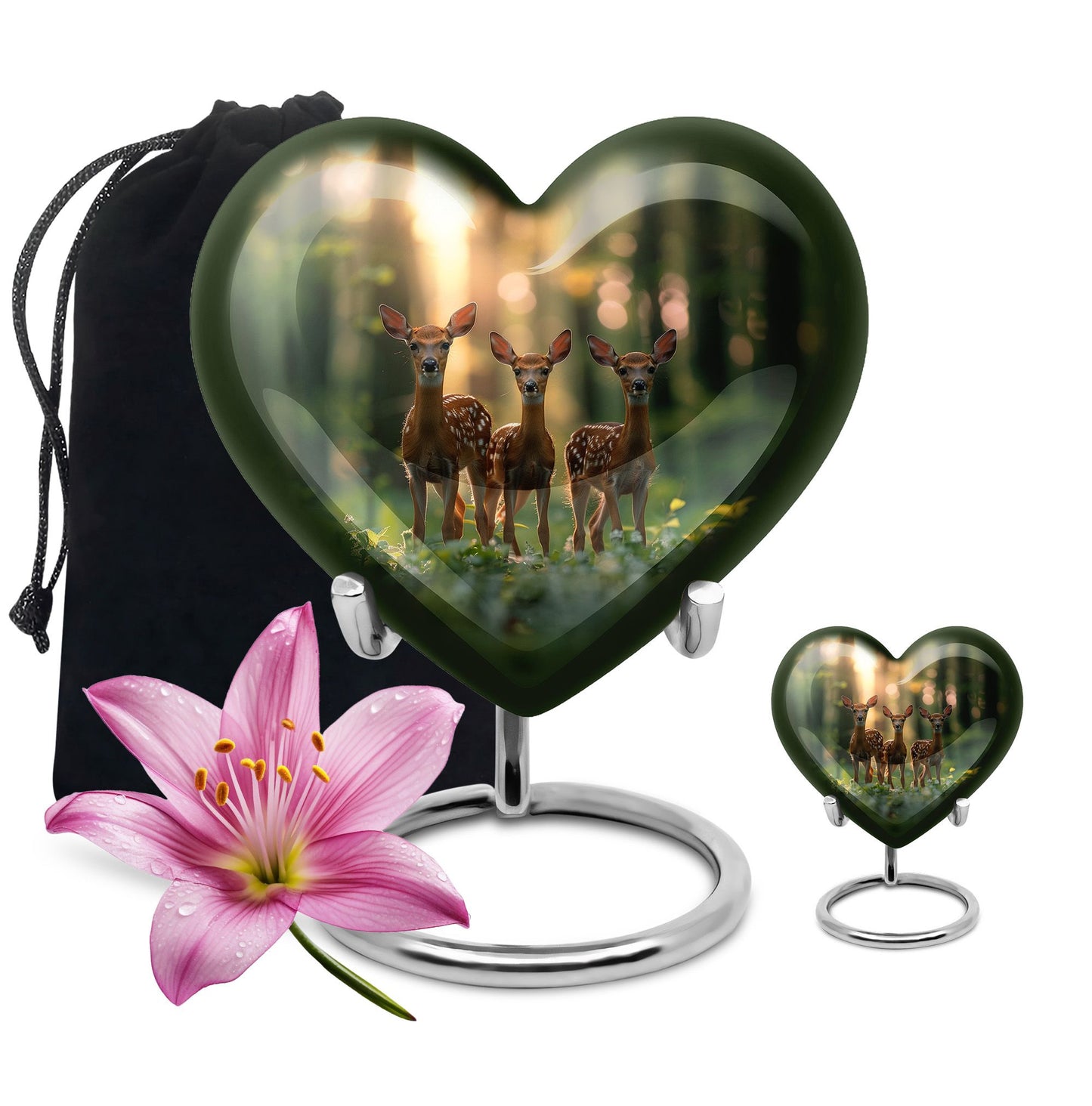 Deer Family Theme Large Urn With 1 Keepsake Urn