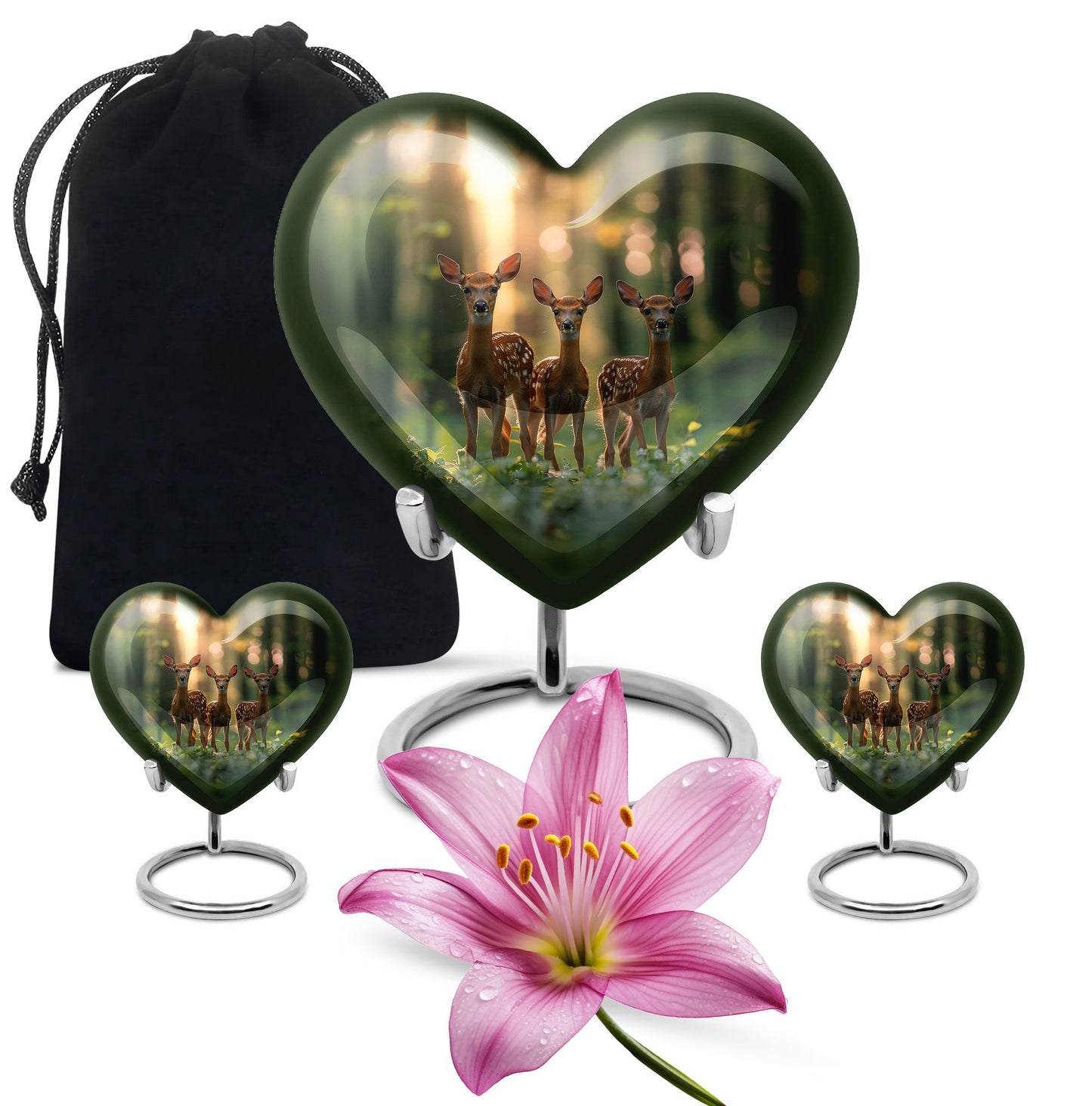 Deer Family Theme Large Urn With 2 Keepsake Urn
