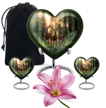Deer Family Theme Large Urn With 2 Keepsake Urn