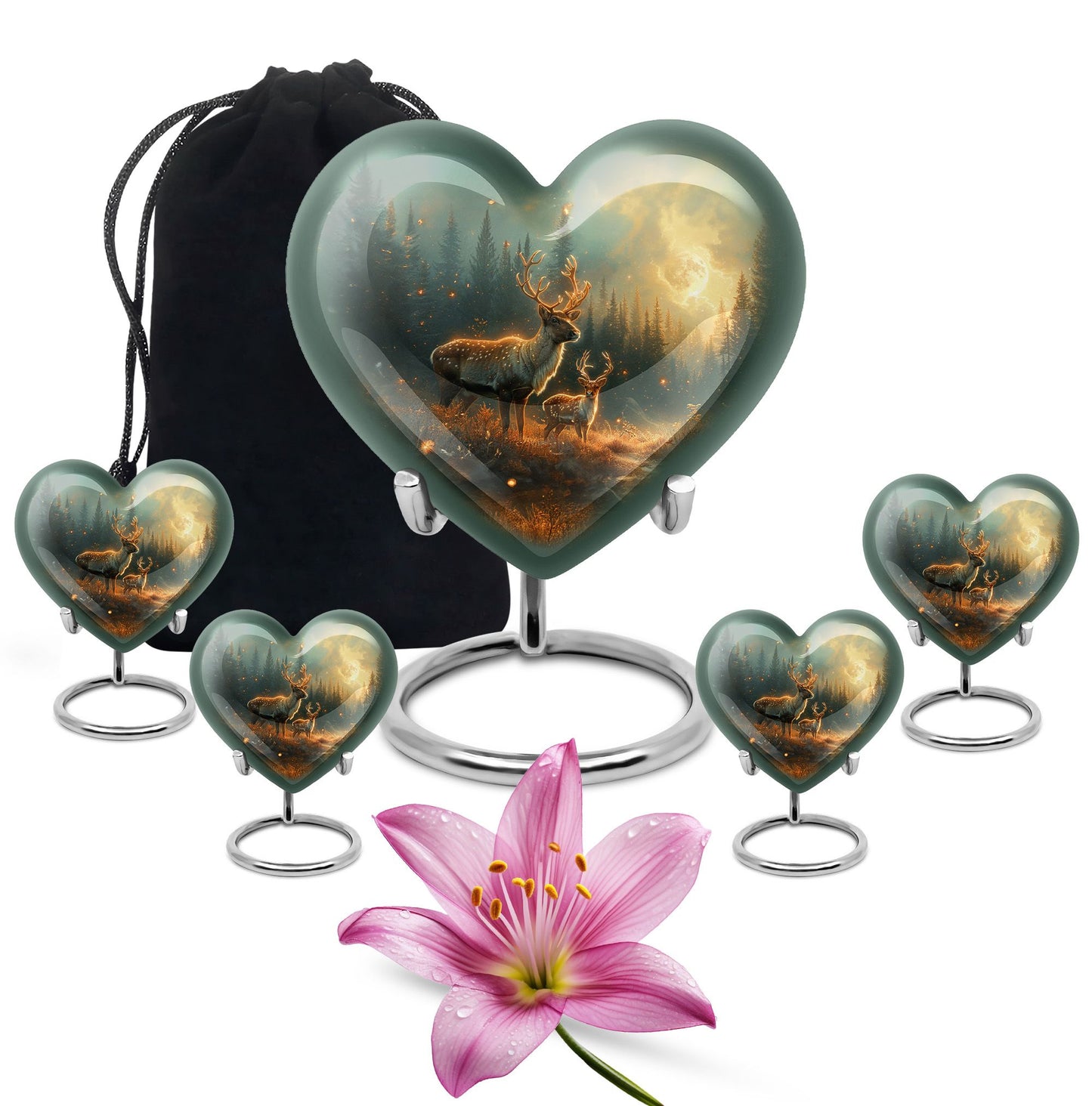 Deer Family Theme Large Urn With 4 Keepsake Urn