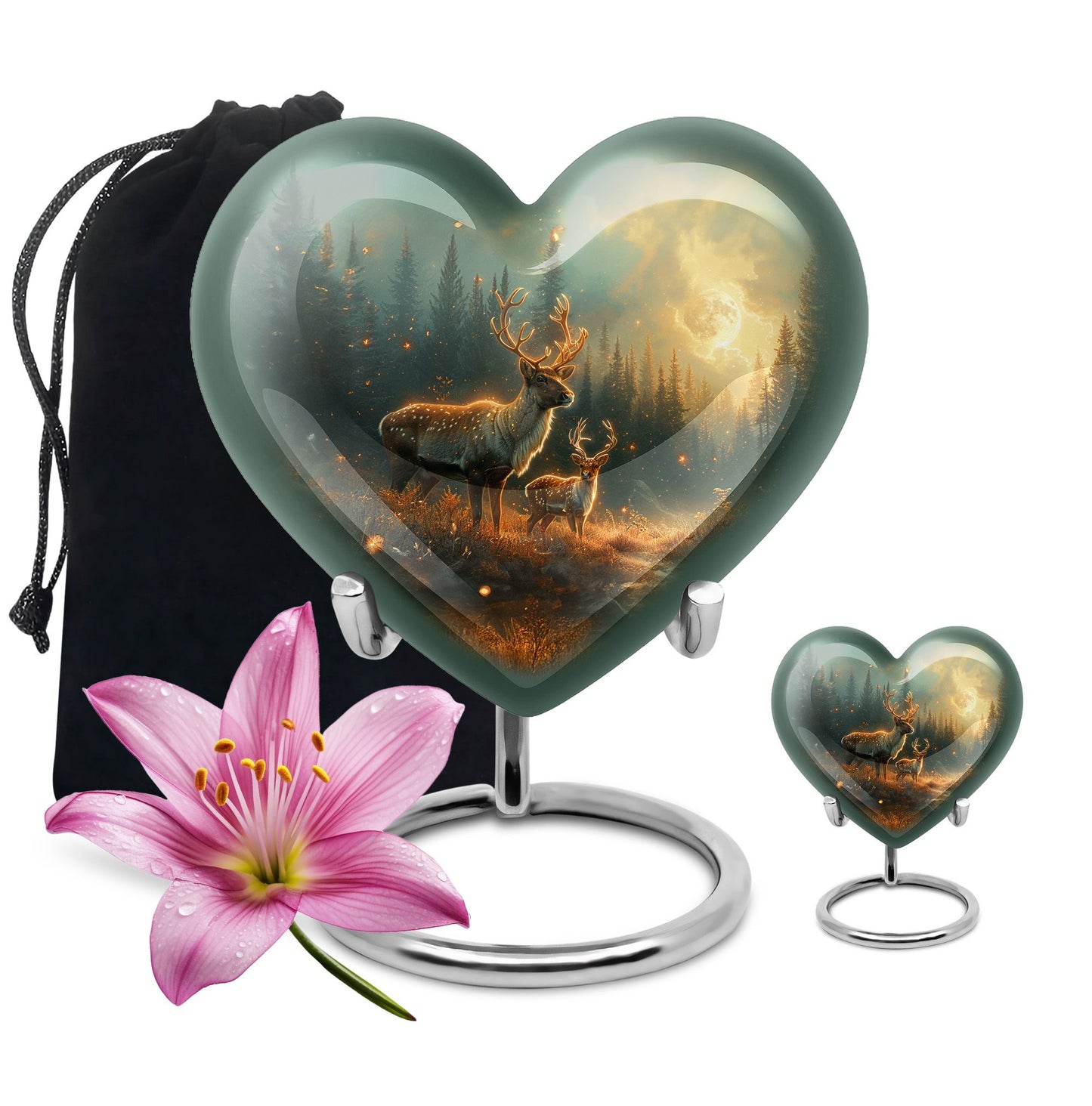 Deer Family Theme Large Urn With 1 Keepsake Urn