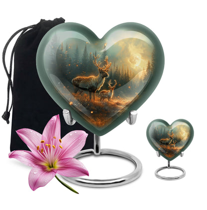 Deer Family Theme Large Urn With 1 Keepsake Urn