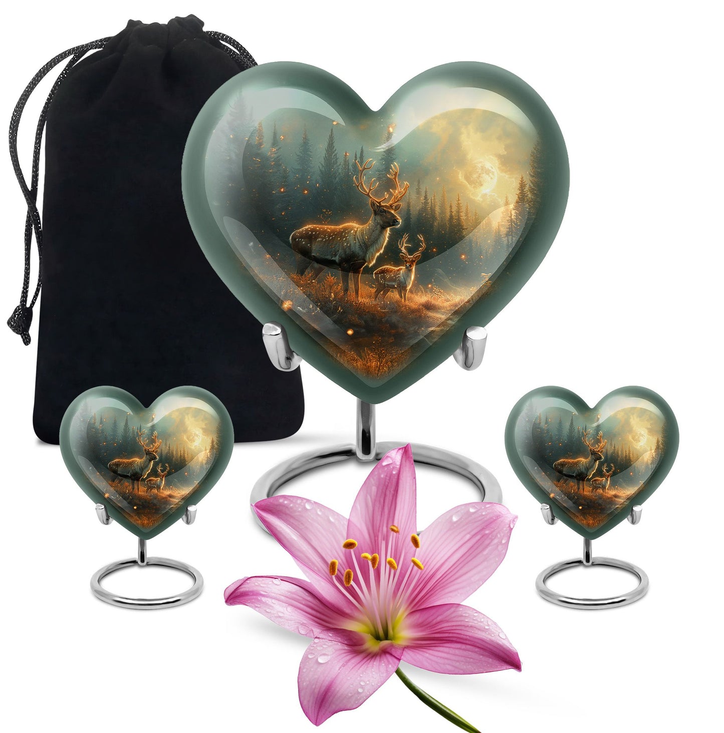 Deer Family Theme Large Urn With 2 Keepsake Urn